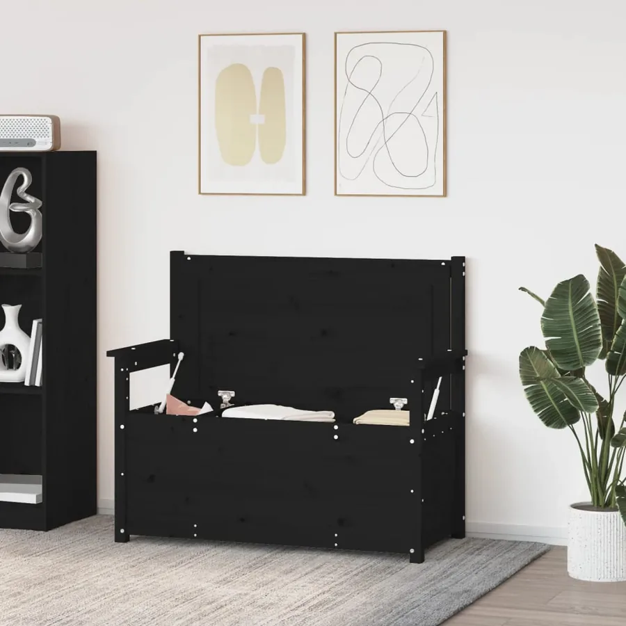 Banc Noir 112,5x51,5x96,5 cm Bois de pin massif - 3