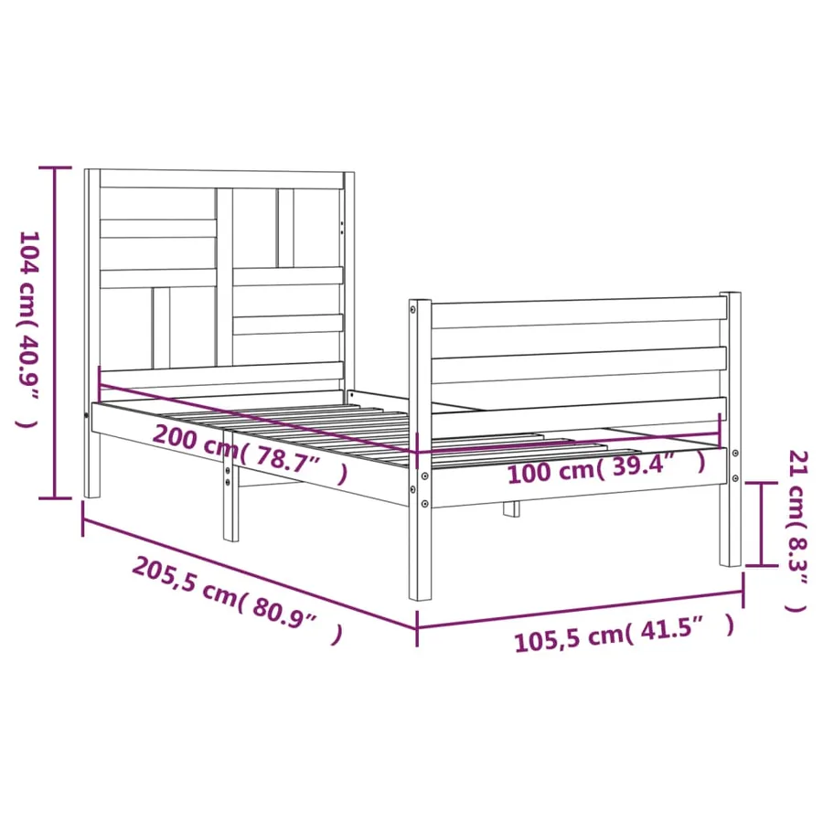 Cadre de lit sans matelas 100x200 cm bois massif - 12