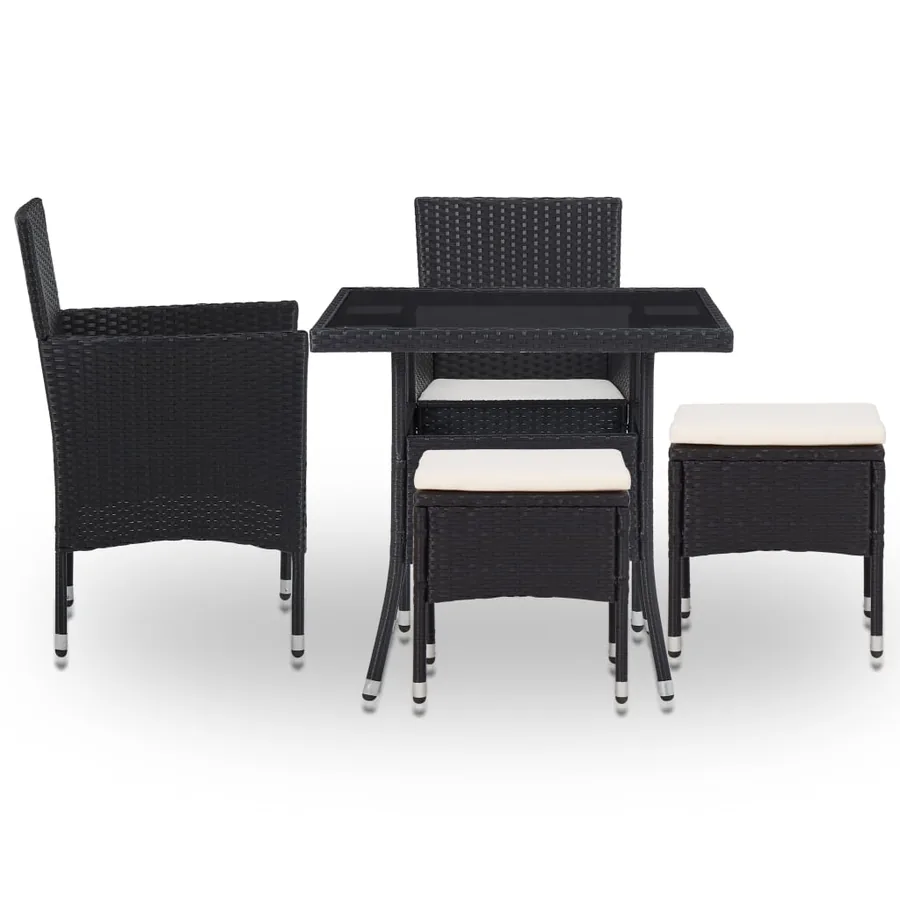 Ensemble à manger d'extérieur 5pcs Noir Résine tressée et verre - 2