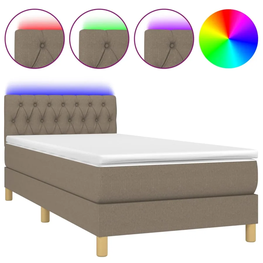 Sommier à lattes de lit avec matelas LED Taupe 90x200 cm Tissu - 2