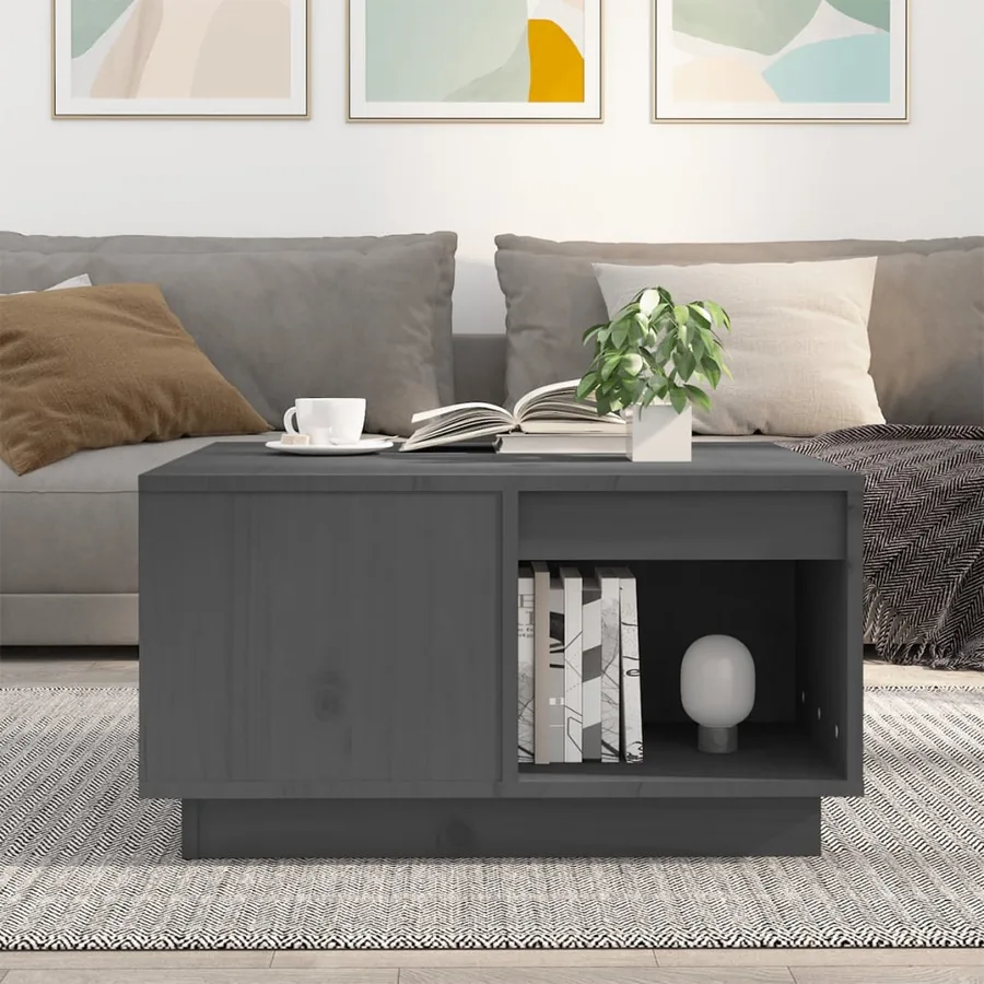 Table basse Gris 60x61x32,5 cm Bois massif de pin - 3