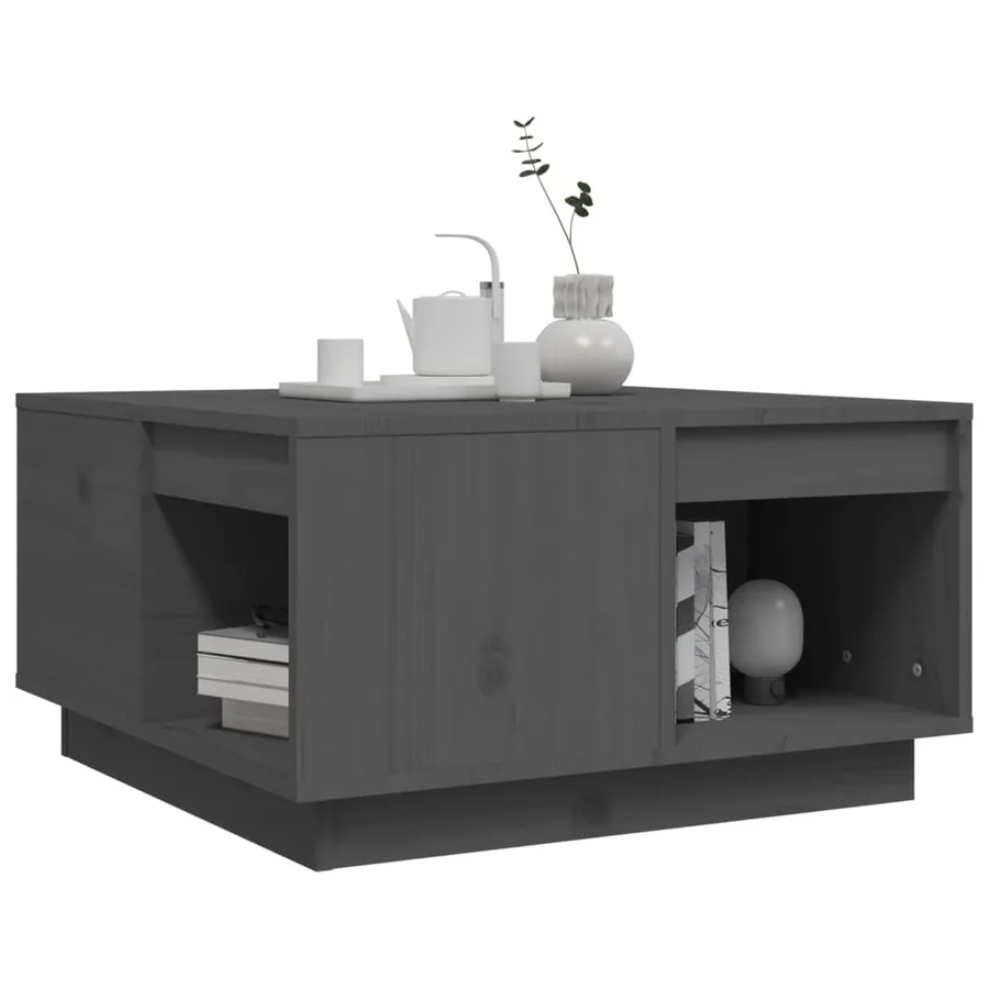 Table basse Gris 60x61x32,5 cm Bois massif de pin - 4