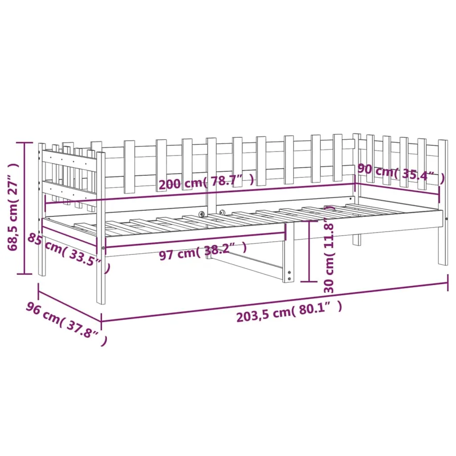 Lit de jour sans matelas 90x200 cm bois de pin massif - 11