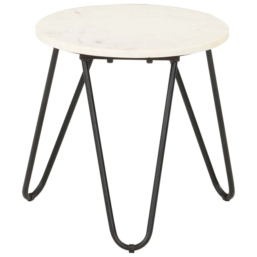 Table basse Blanc 40x40x40 cm Pierre véritable texture marbre
