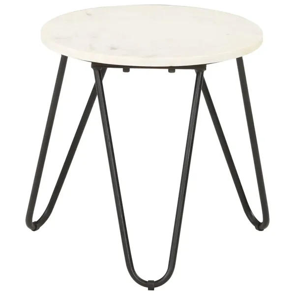 Table basse Blanc 40x40x40 cm Pierre véritable texture marbre