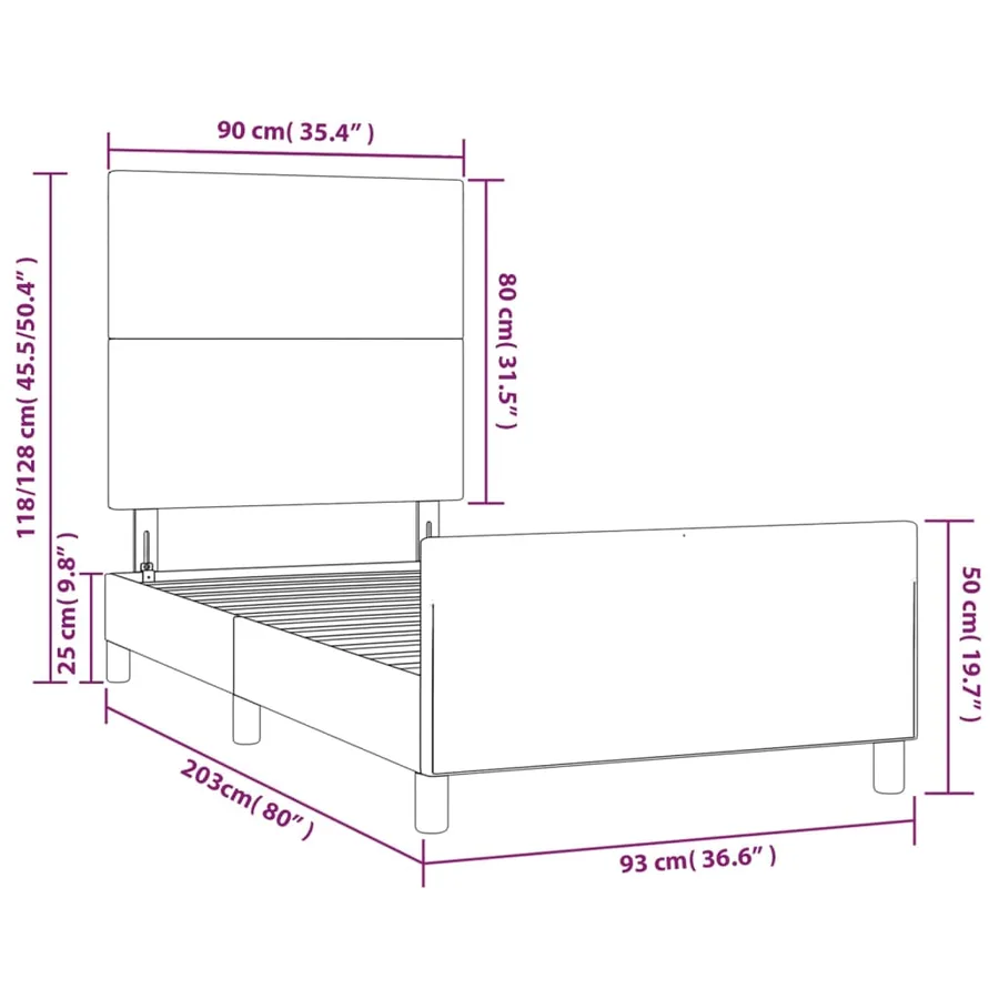 Cadre de lit sans matelas noir 90x200 cm velours - 14