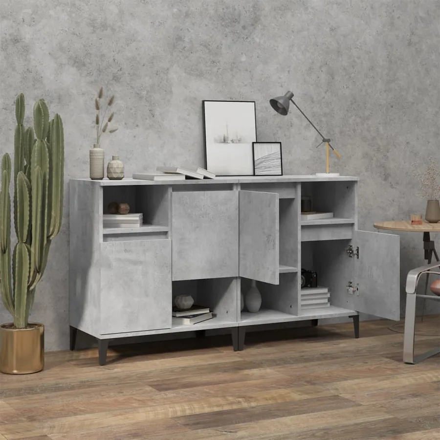 Buffets 2 pcs gris béton 60x35x70 cm bois d'ingénierie - 3