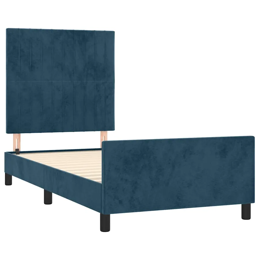 Cadre de lit sans matelas bleu foncé 100x200 cm velours - 4
