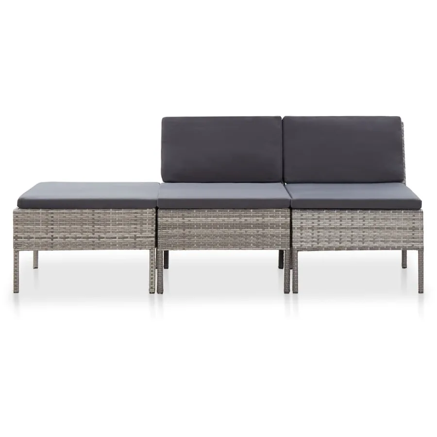 Salon de jardin 3 pcs avec coussins Résine tressée Gris - 2