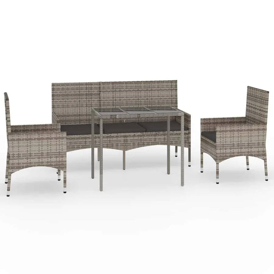 Salon de jardin 4 pcs avec coussins Gris Résine tressée - 2