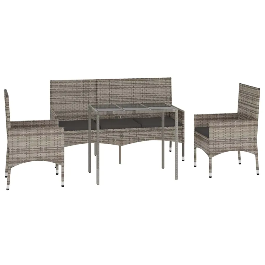 Salon de jardin 4 pcs avec coussins Gris Résine tressée - 3