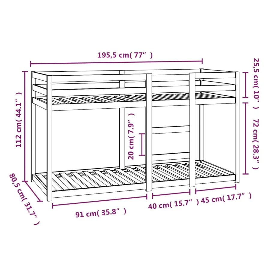 Lit superposé sans matelas blanc 75x190 cm bois de pin massif - 8
