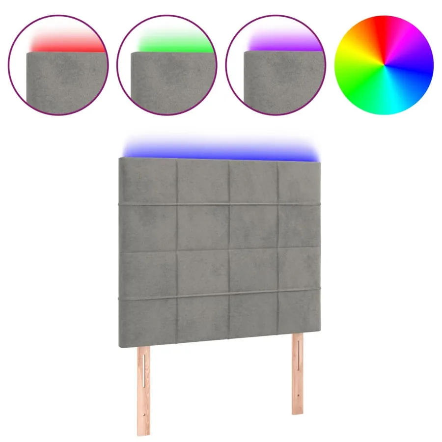 Tête de lit à LED Gris clair 80x5x118/128 cm Velours - 2