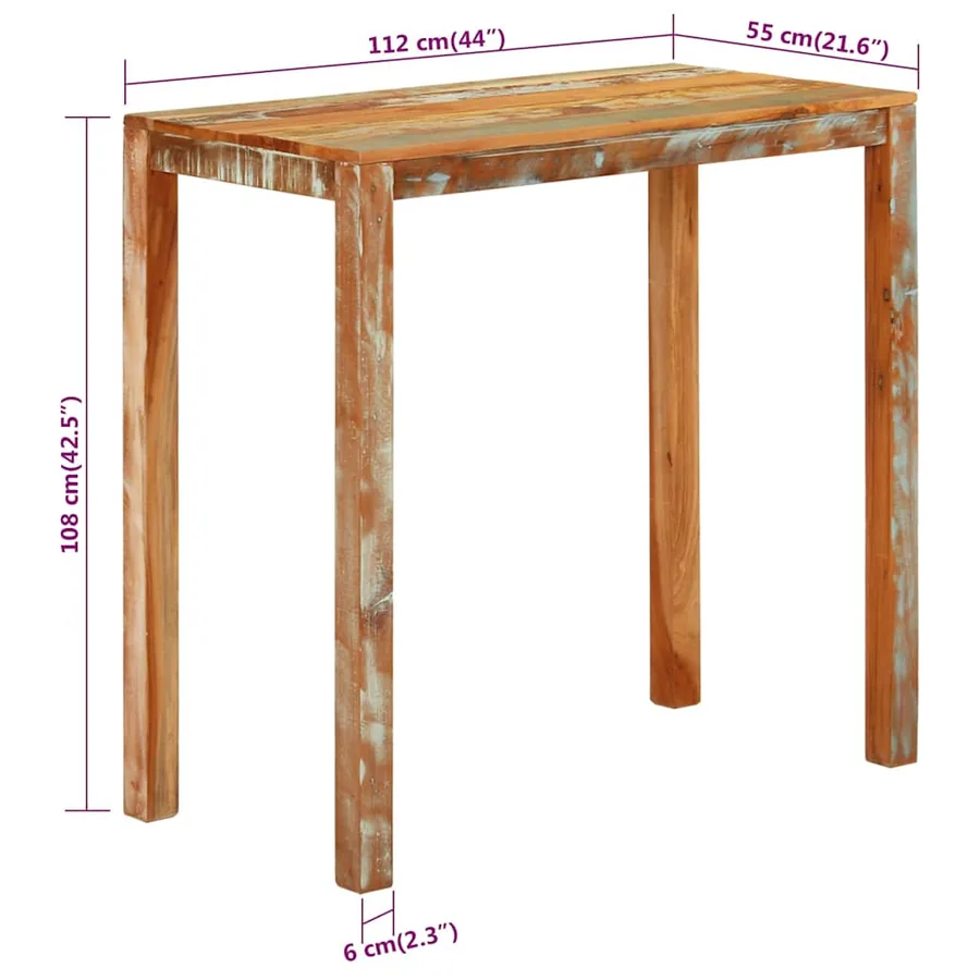 Table de bar 112x55x108 cm Bois massif de récupération - 8