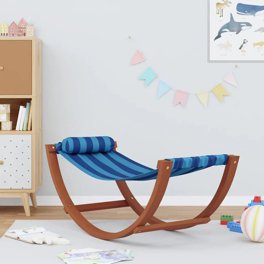 Hamac à bascule pour enfants rayure bleue tissu