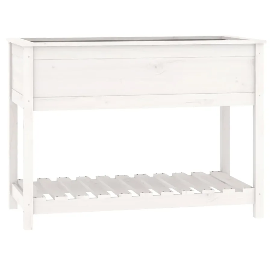 Jardinière avec étagère Blanc 111,5x54x81 cm Bois massif de pin - 2