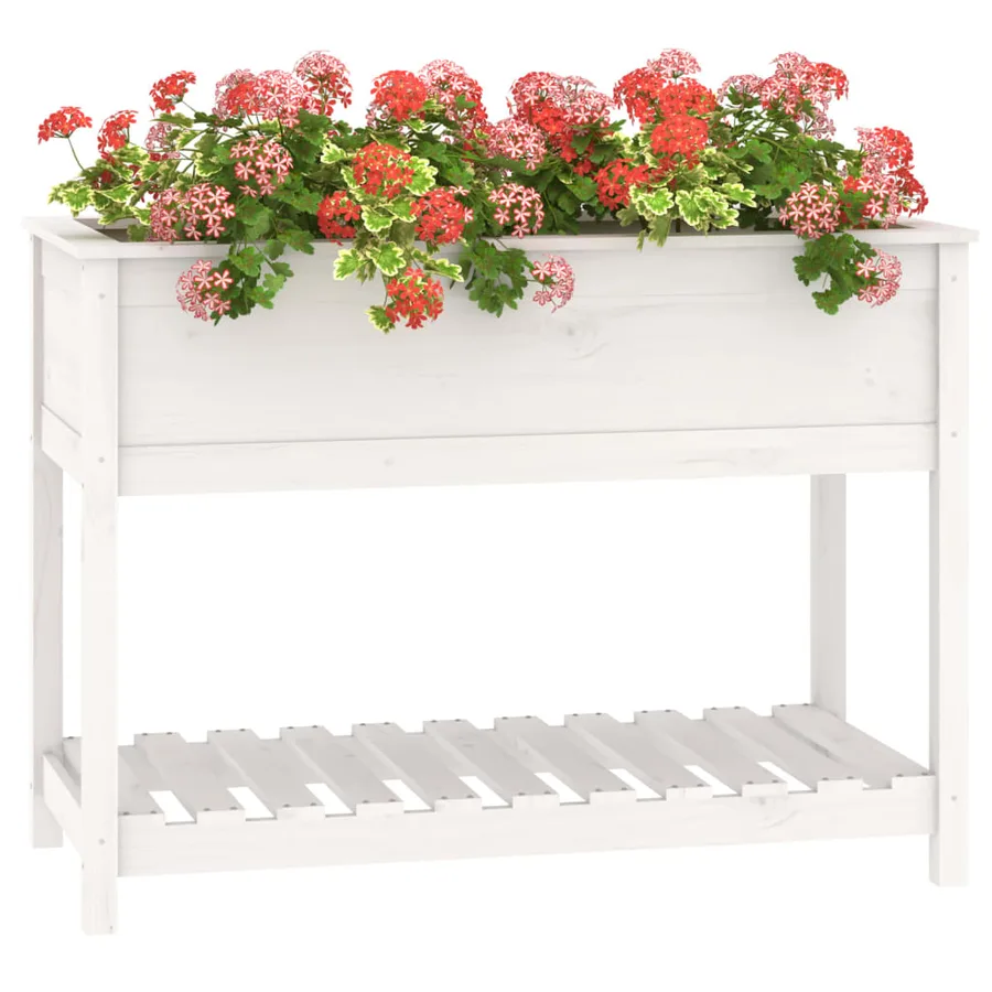 Jardinière avec étagère Blanc 111,5x54x81 cm Bois massif de pin - 4
