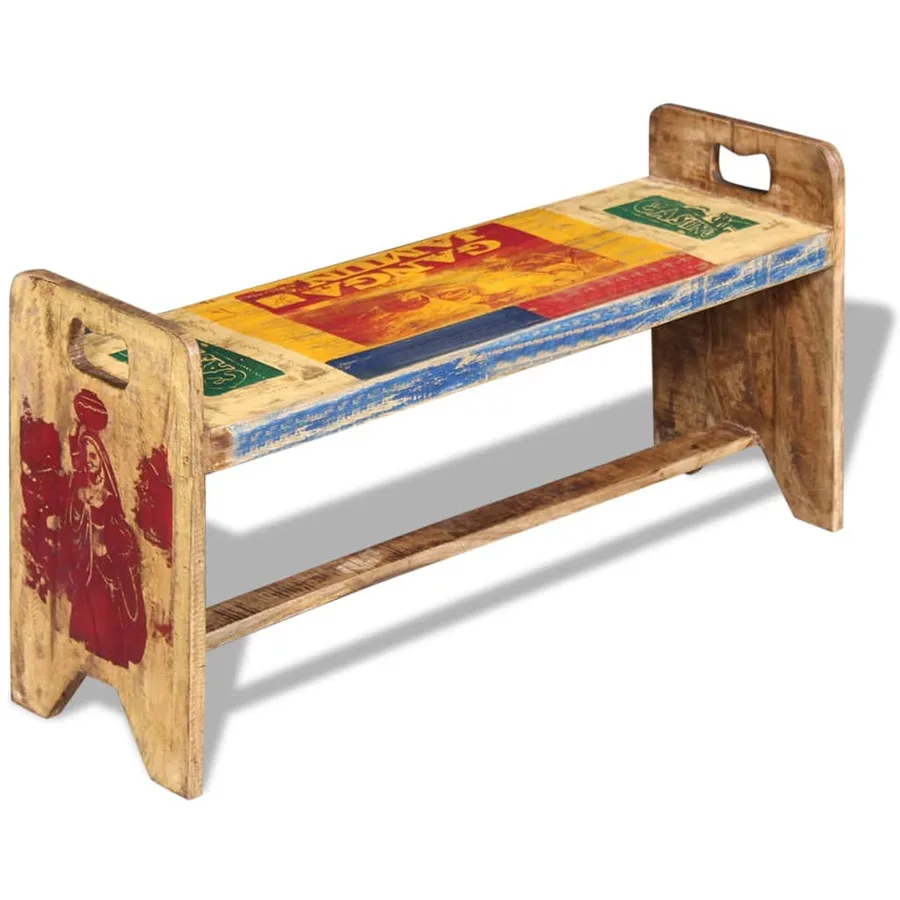 Banc Bois massif recyclé 100x30x50 cm - 2