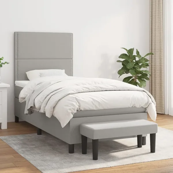 Sommier à lattes de lit avec matelas Gris clair 100x200cm Tissu