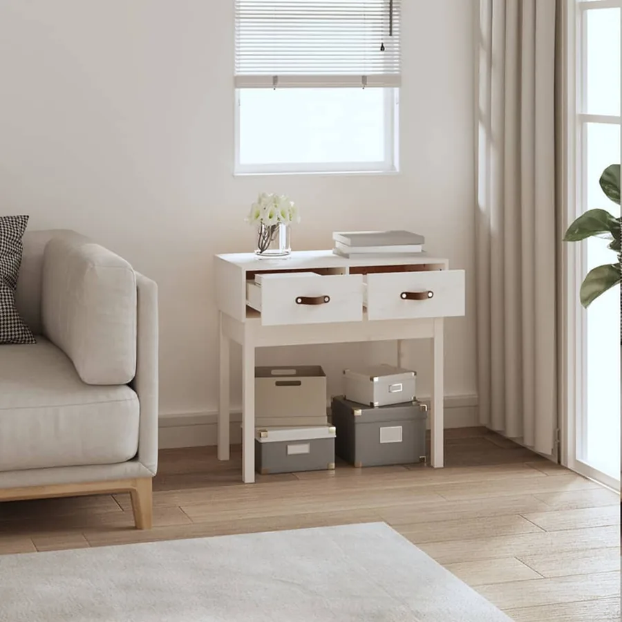 Table console Blanc 76,5x40x75 cm Bois massif de pin - 6