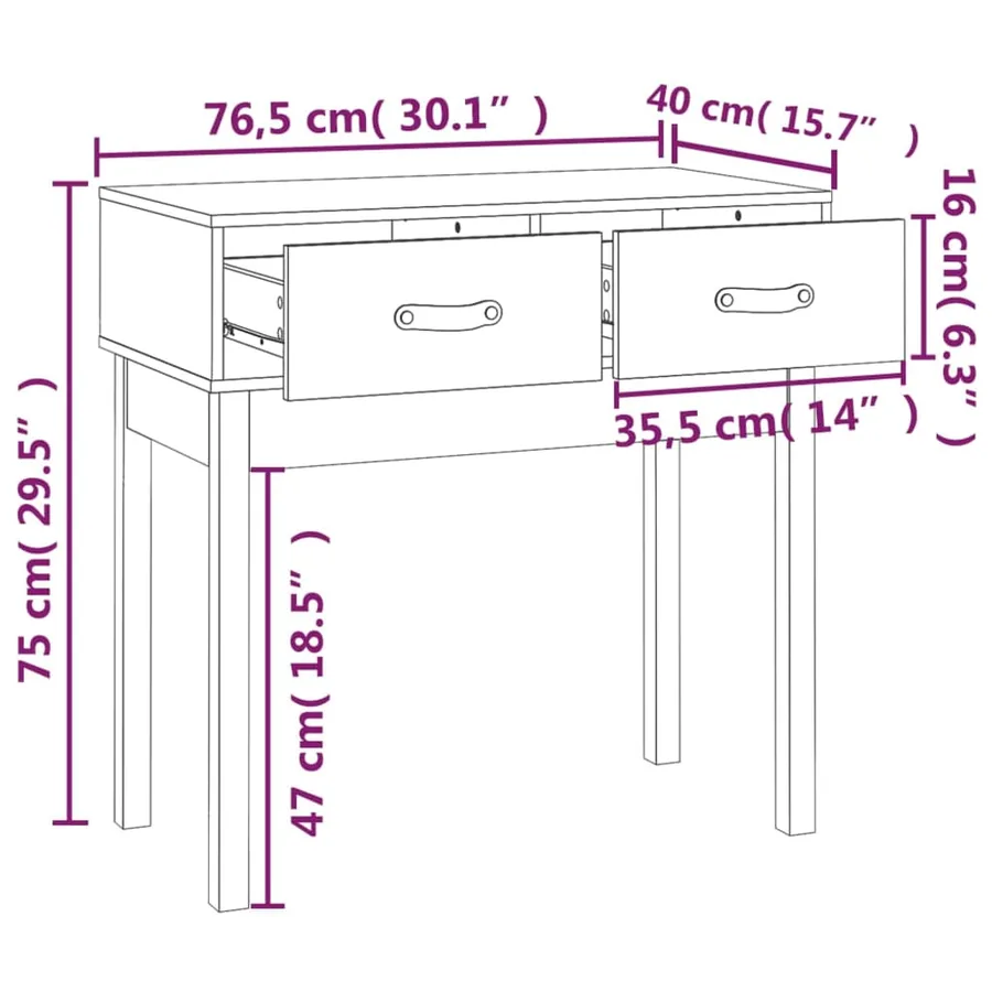 Table console Blanc 76,5x40x75 cm Bois massif de pin - 9