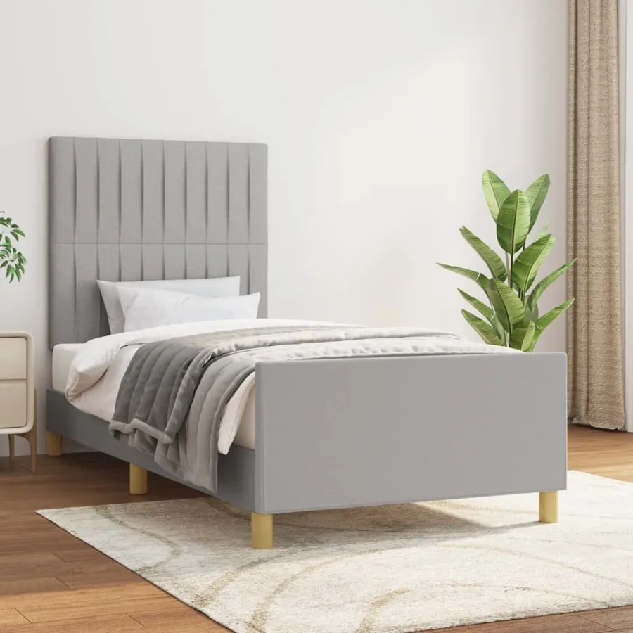 Cadre de lit sans matelas gris clair 100x200 cm tissu