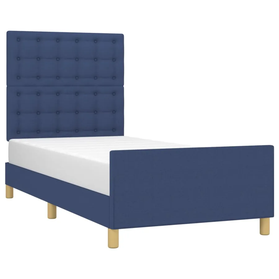 Cadre de lit sans matelas bleu 100x200 cm tissu - 3
