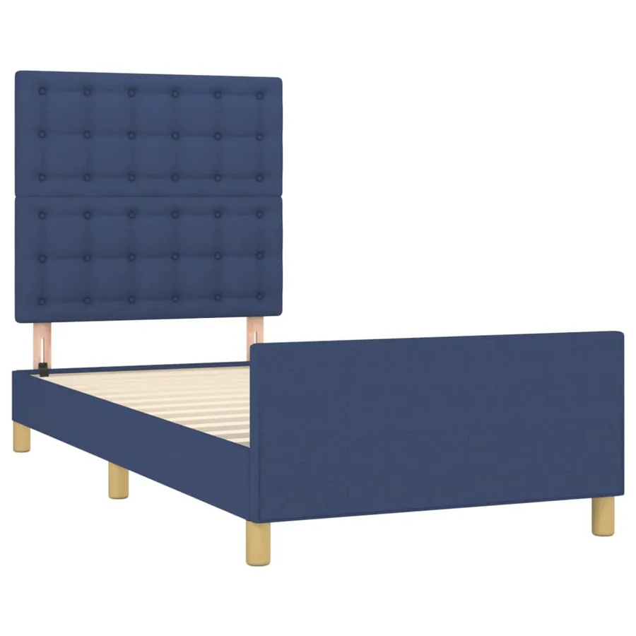 Cadre de lit sans matelas bleu 100x200 cm tissu - 4