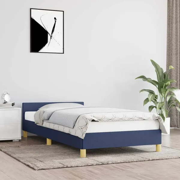 Cadre de lit avec tête de lit sans matelas bleu 100x200cm tissu