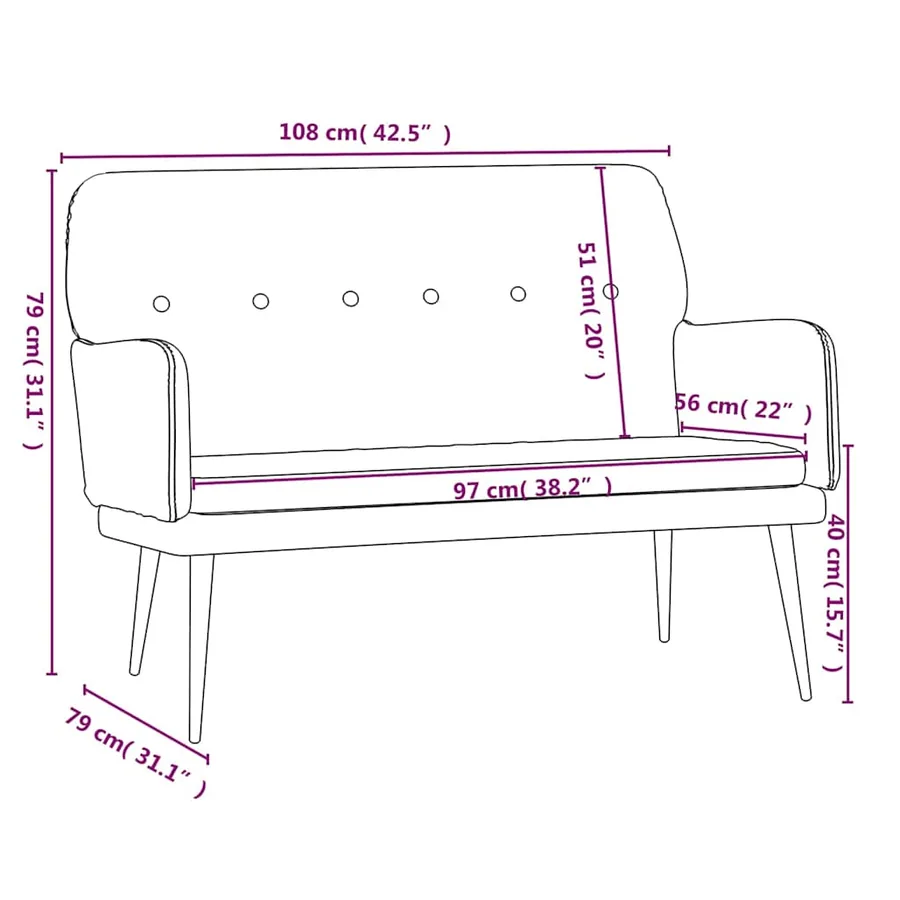 Banc Rouge bordeaux 108x79x79 cm Velours - 8
