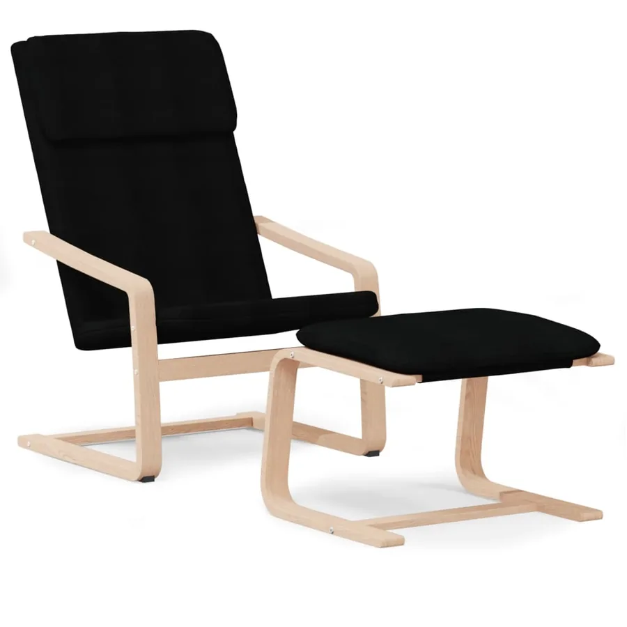 Chaise de relaxation avec repose-pied Noir Tissu - 2