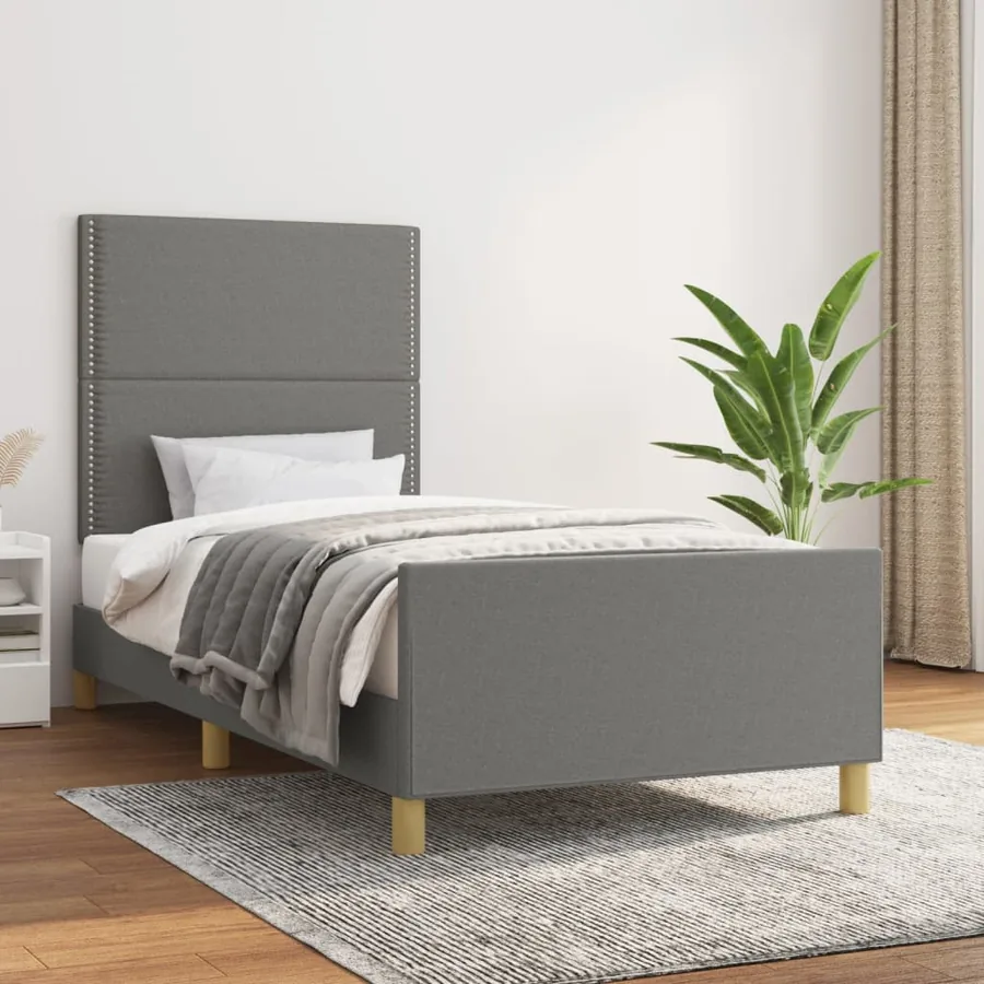 Cadre de lit sans matelas gris foncé 100x200 cm tissu