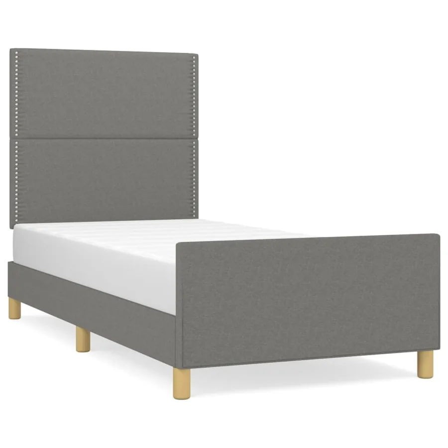 Cadre de lit sans matelas gris foncé 100x200 cm tissu - 2