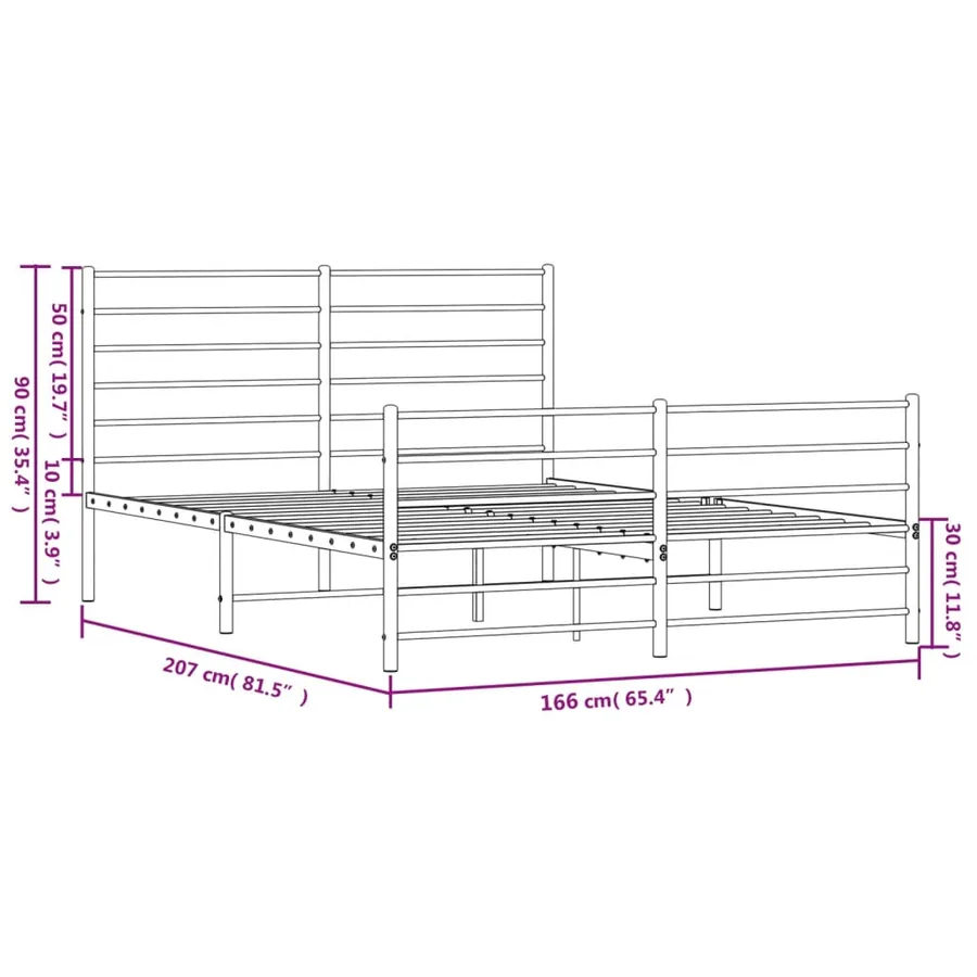 Cadre de lit métal sans matelas et pied de lit blanc 160x200 cm - 10
