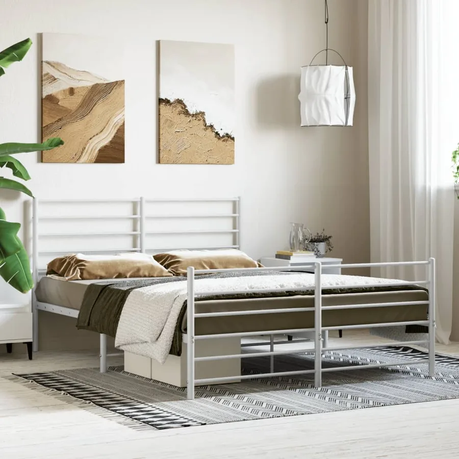 Cadre de lit métal sans matelas et pied de lit blanc 160x200 cm - 4