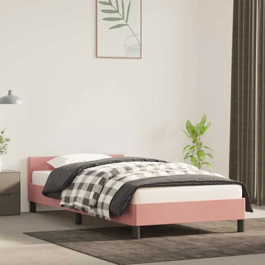 Cadre de lit et tête de lit sans matelas rose 90x200 cm velours