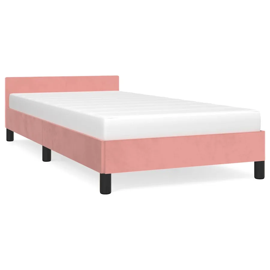 Cadre de lit et tête de lit sans matelas rose 90x200 cm velours - 2