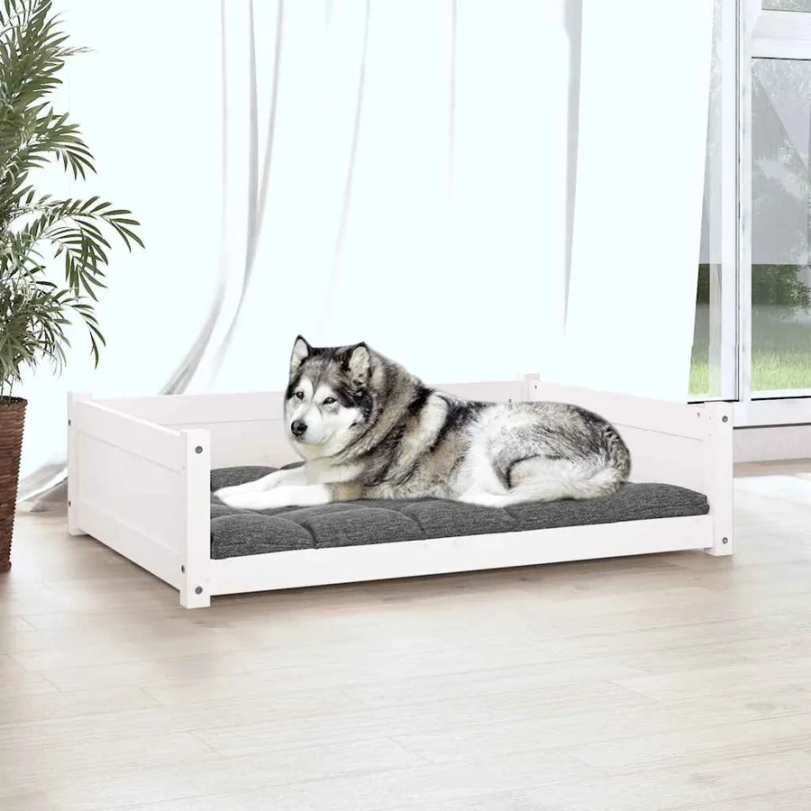 Lit pour chien Blanc 105,5x75,5x28 cm Bois de pin solide - 3