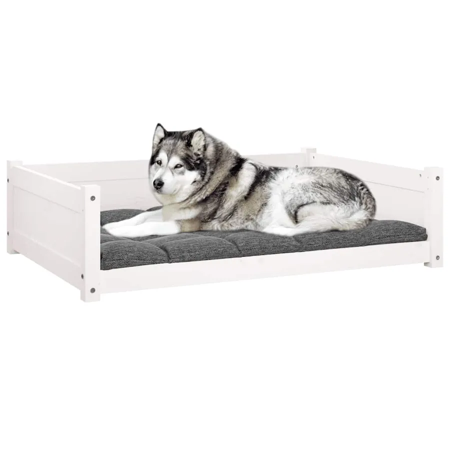 Lit pour chien Blanc 105,5x75,5x28 cm Bois de pin solide - 4
