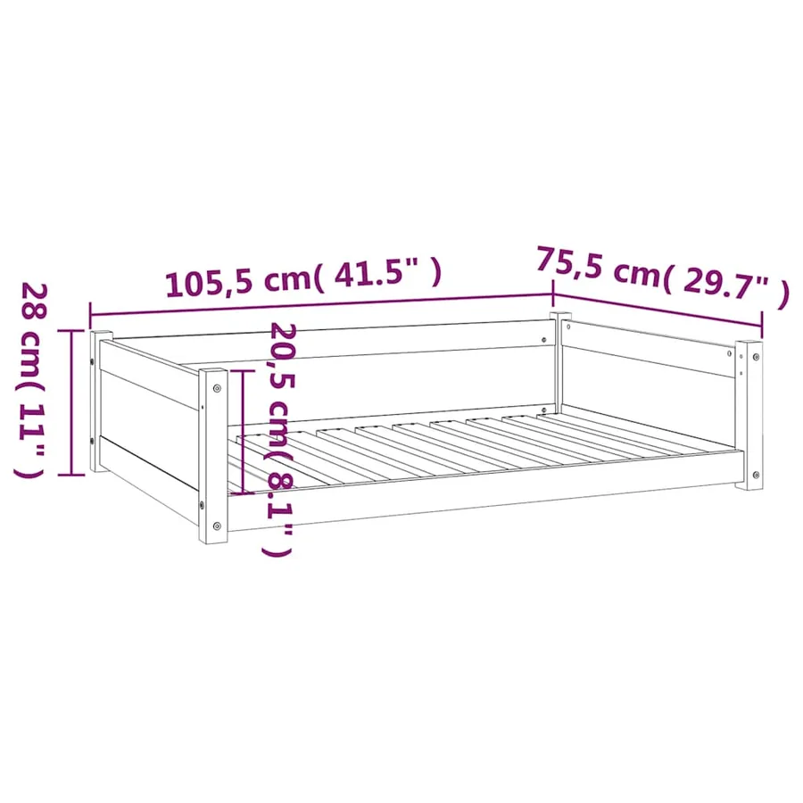 Lit pour chien Blanc 105,5x75,5x28 cm Bois de pin solide - 8