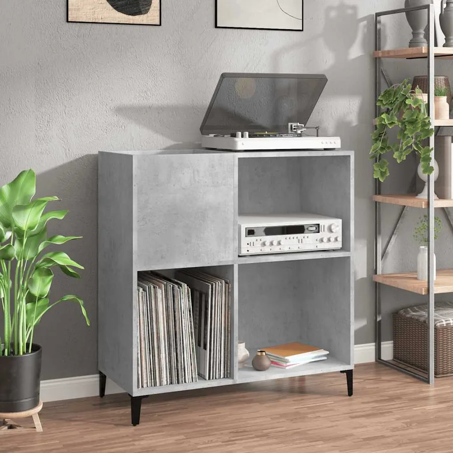 Armoire à disques gris béton 84,5x38x89 cm bois d'ingénierie