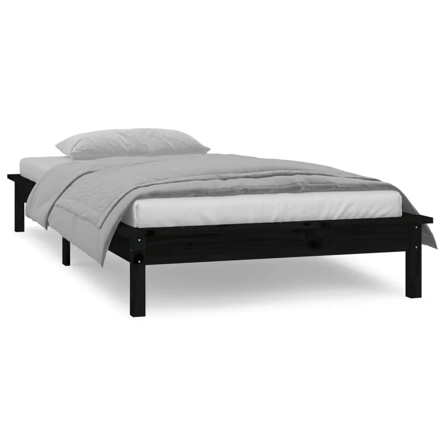 Cadre de lit à LED sans matelas noir 90x200 cm bois massif - 4