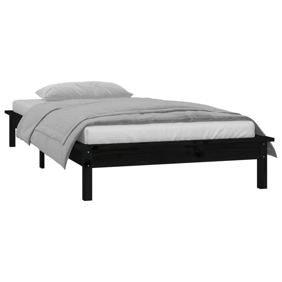 Cadre de lit à LED sans matelas noir 90x200 cm bois massif - 5