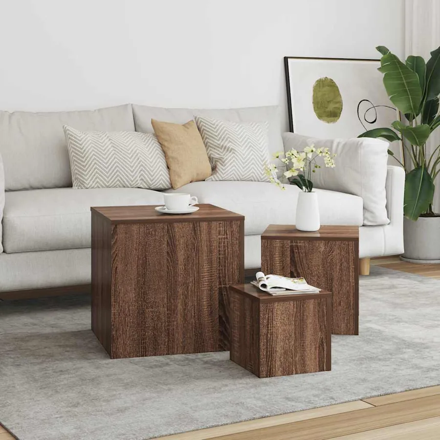 Tables d'appoint 3 pcs Chêne marron Bois d'ingénierie