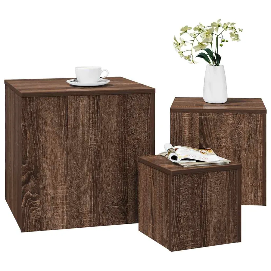 Tables d'appoint 3 pcs Chêne marron Bois d'ingénierie - 3