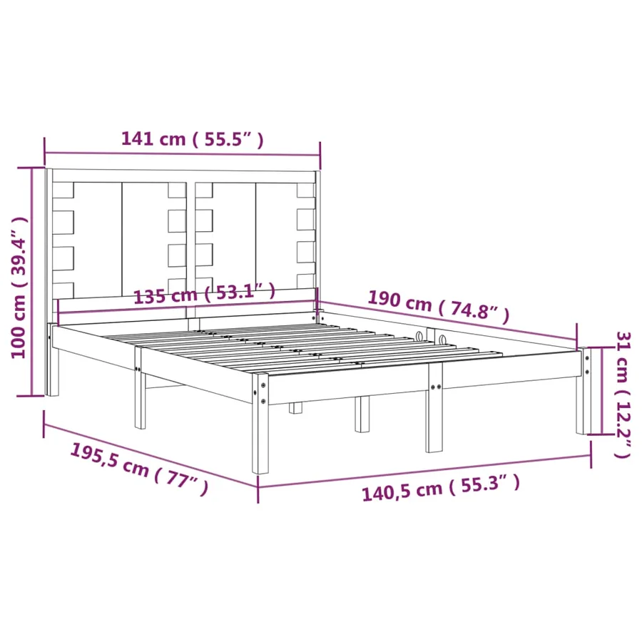 Cadre de lit sans matelas 135x190 cm bois massif - 6