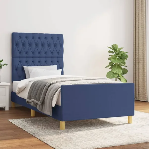 Cadre de lit sans matelas bleu 90x190 cm tissu