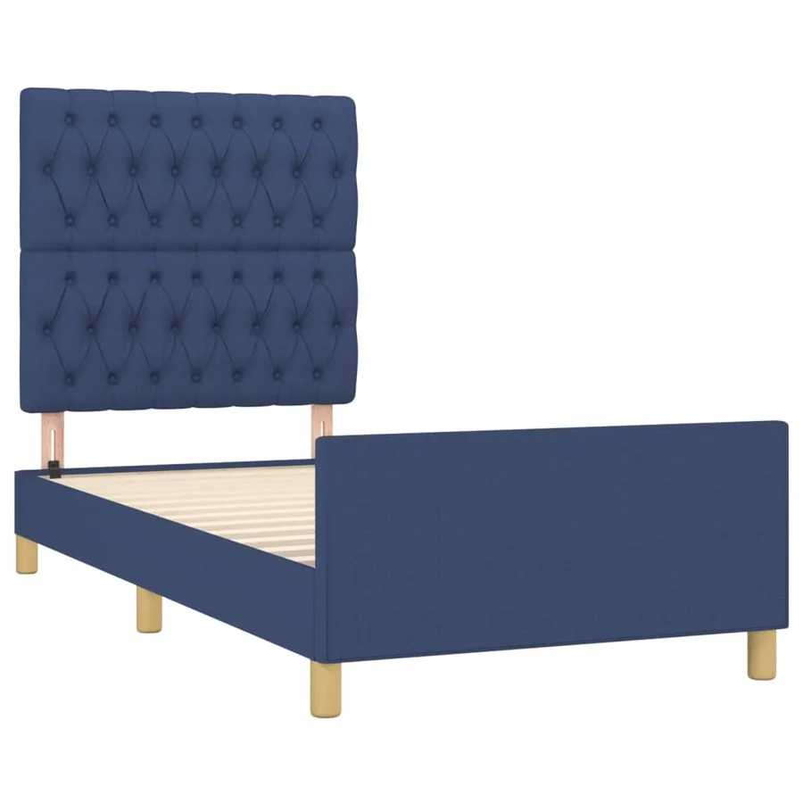 Cadre de lit sans matelas bleu 90x190 cm tissu - 4