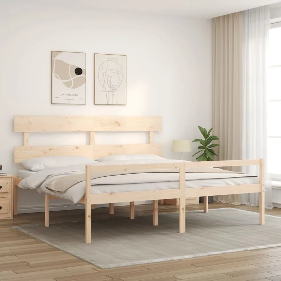 Lit pour personne âgée et tête de lit 200x200 cm bois massif - 3