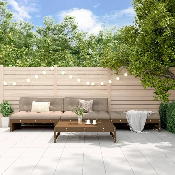 Salon de jardin 4 pcs avec coussins marron miel bois massif